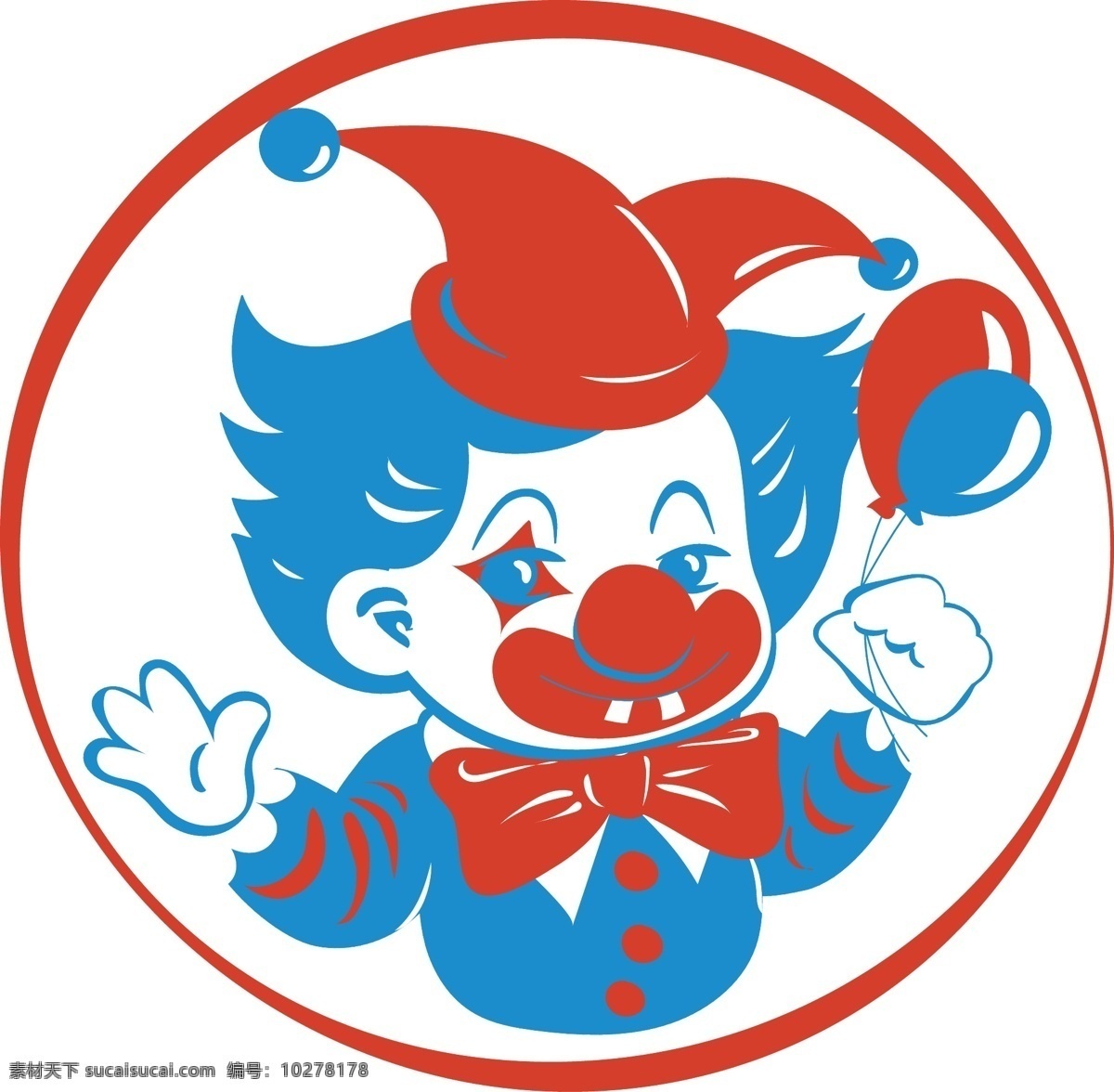 红蓝 色调 可爱 小丑 形象 儿童 气球 杂技