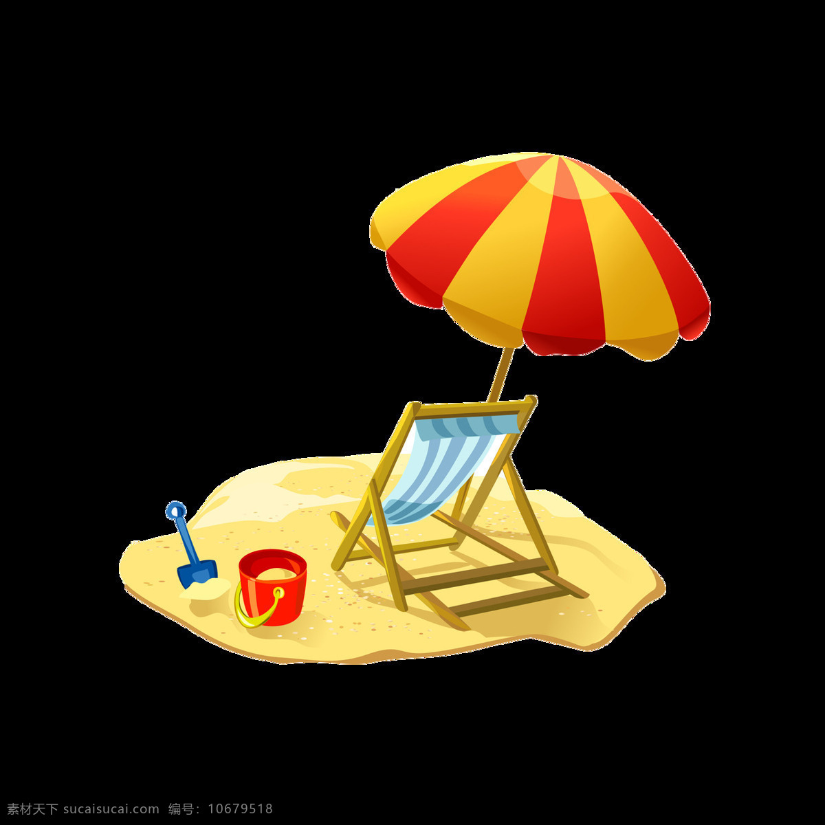 手绘 沙滩 度假 元素 休闲 日光浴 玩沙子 免抠