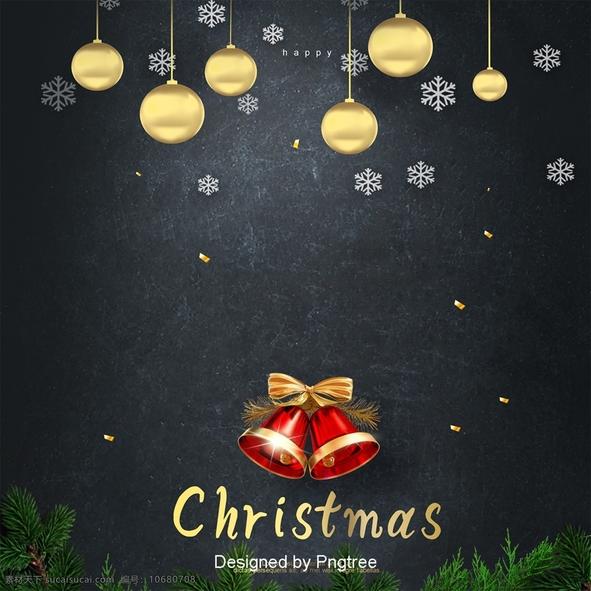 黑色 纹理 豪华 圣诞 背景 金黄色 雪花 极 简 主义 小 铃铛 圣诞快乐