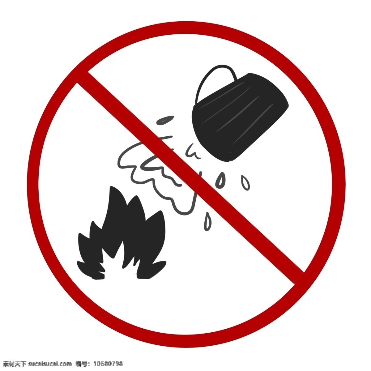 禁止 用水 灭火 图标 红色标志 禁止用水灭火 警示标示 警示牌 禁止标志 禁止火源