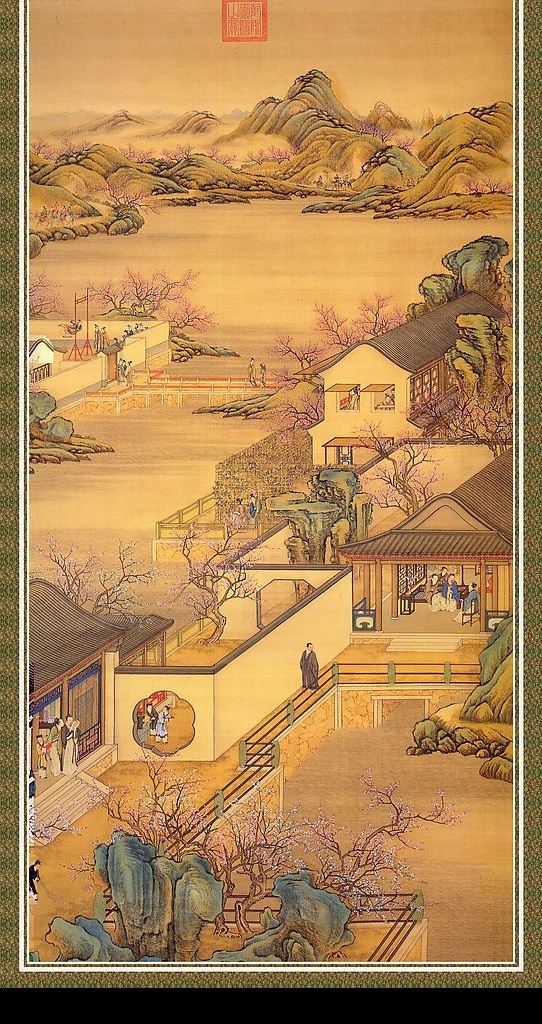 十二月令图 国画 人物 山水 古典 绫子 底纹 花边 文化艺术 传统文化 设计图库