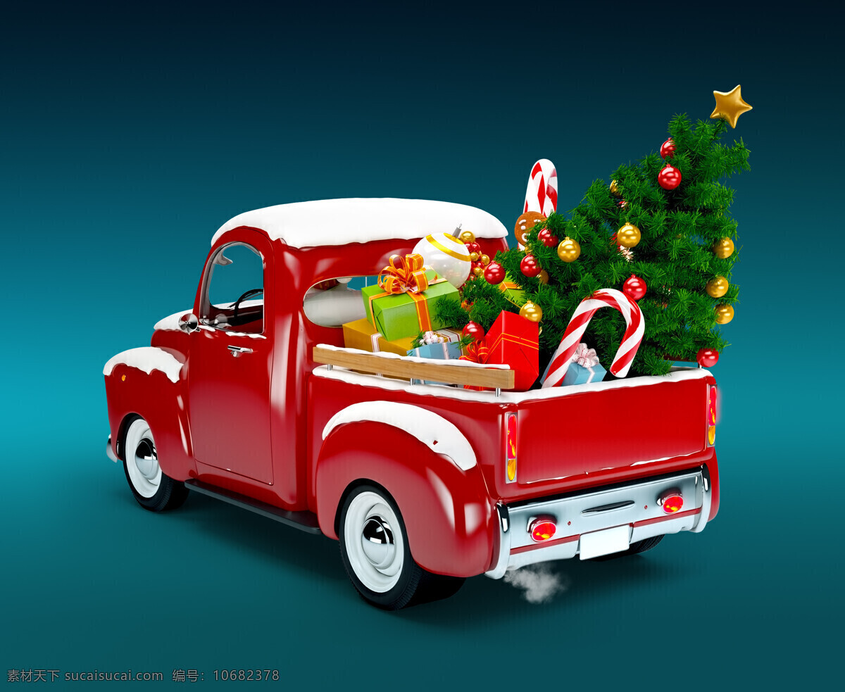 载 满 圣诞 物品 红色 汽车 载满圣诞物品 圣诞树 拐棍糖 礼物盒 红色汽车 圣诞节 节日 节日庆典 生活百科