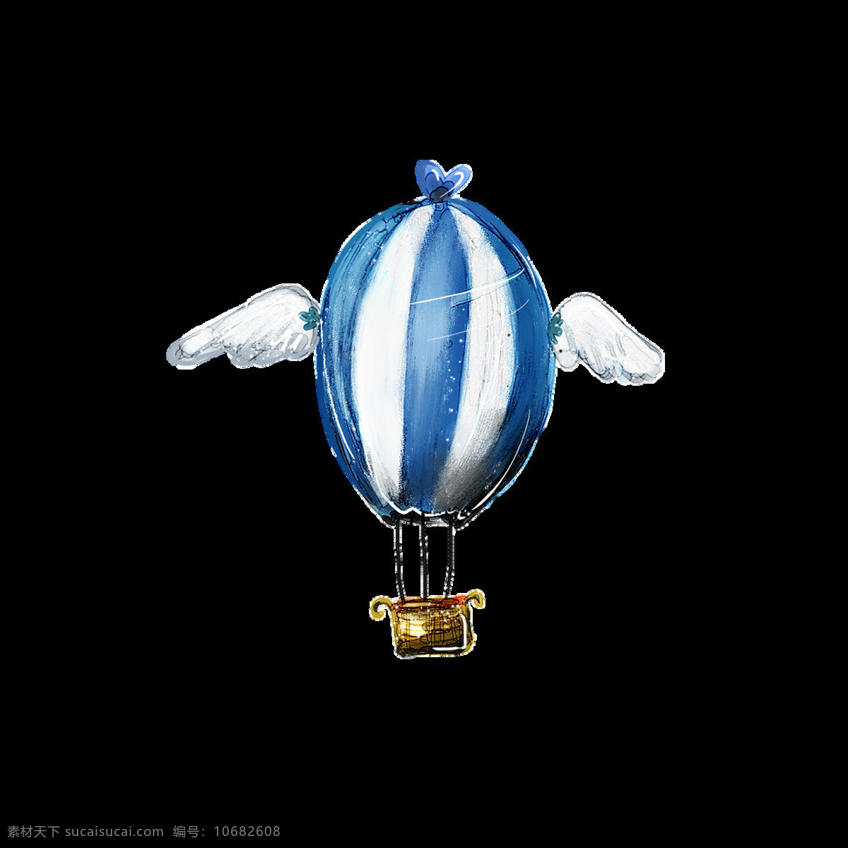 手绘 蓝色 降落伞 元素 热气球 翅膀