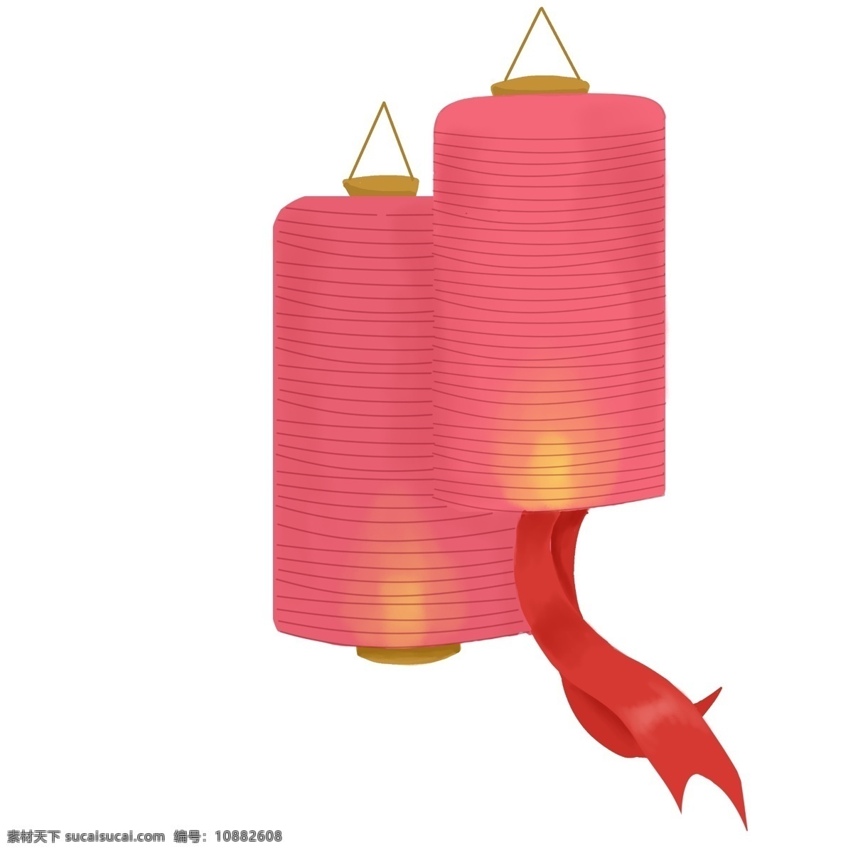 挂 红色 灯笼 插画 挂起的灯笼 手提灯笼 黄色的灯光 红色的丝带 喜庆 红色灯笼插画 桶状灯笼 黄色的油灯 春节灯笼装饰