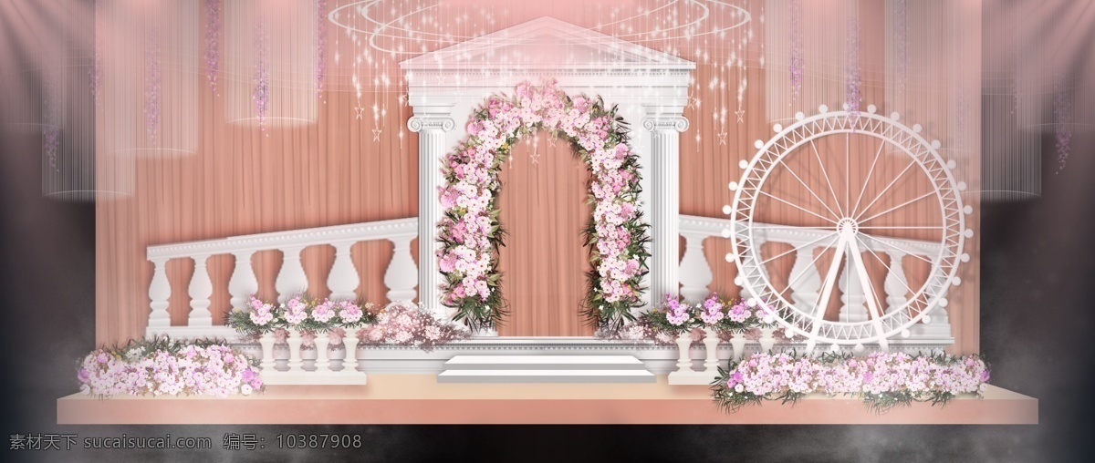 粉色 摩天轮 迎宾 效果图 婚礼效果图 婚礼 粉色欧式 拱门