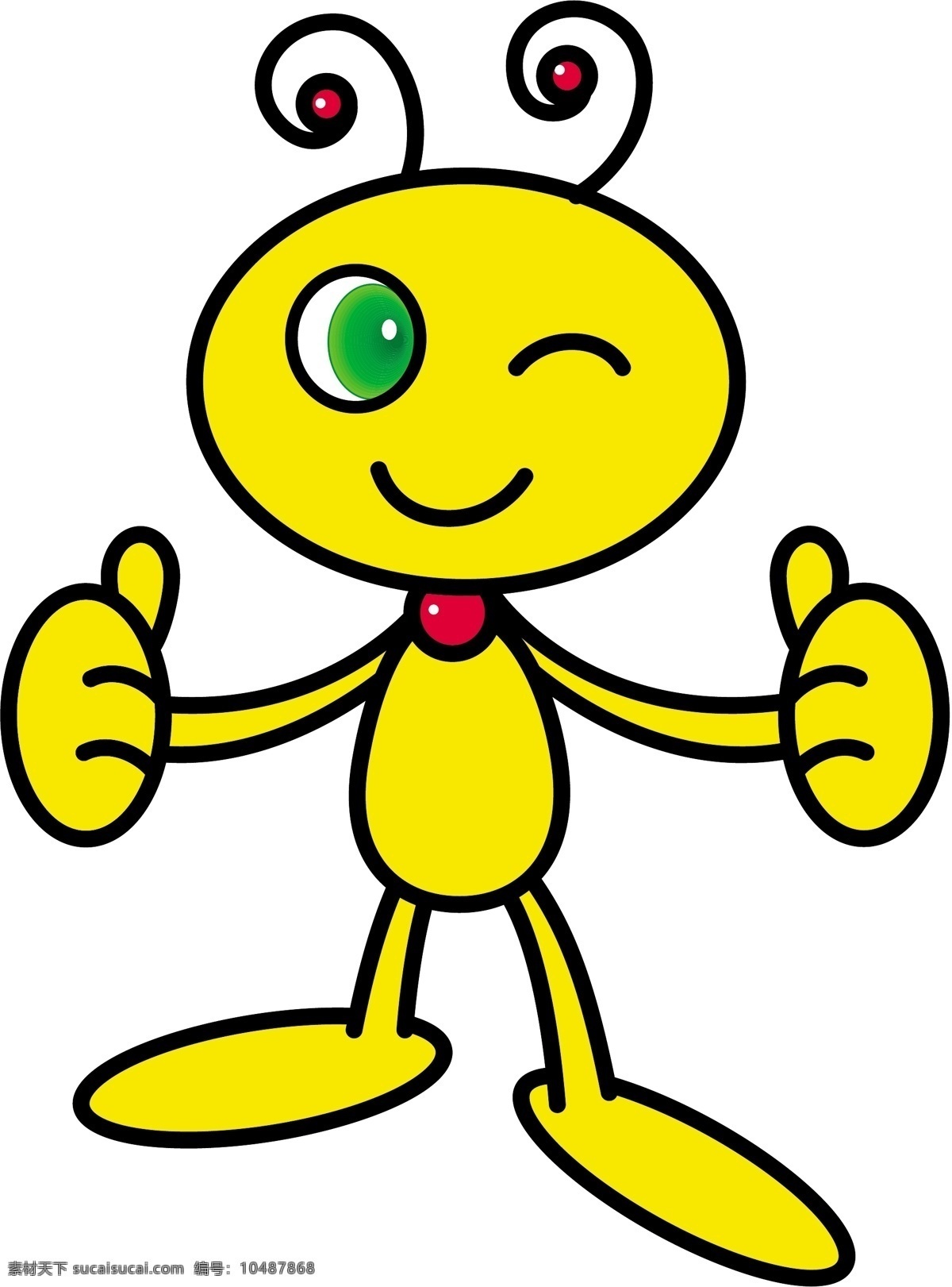 卡通小蚂蚁 蚂蚁 卡通 矢量 黄色 眨眼 标志 图形 吉祥物 儿童用品 竖拇指 真棒