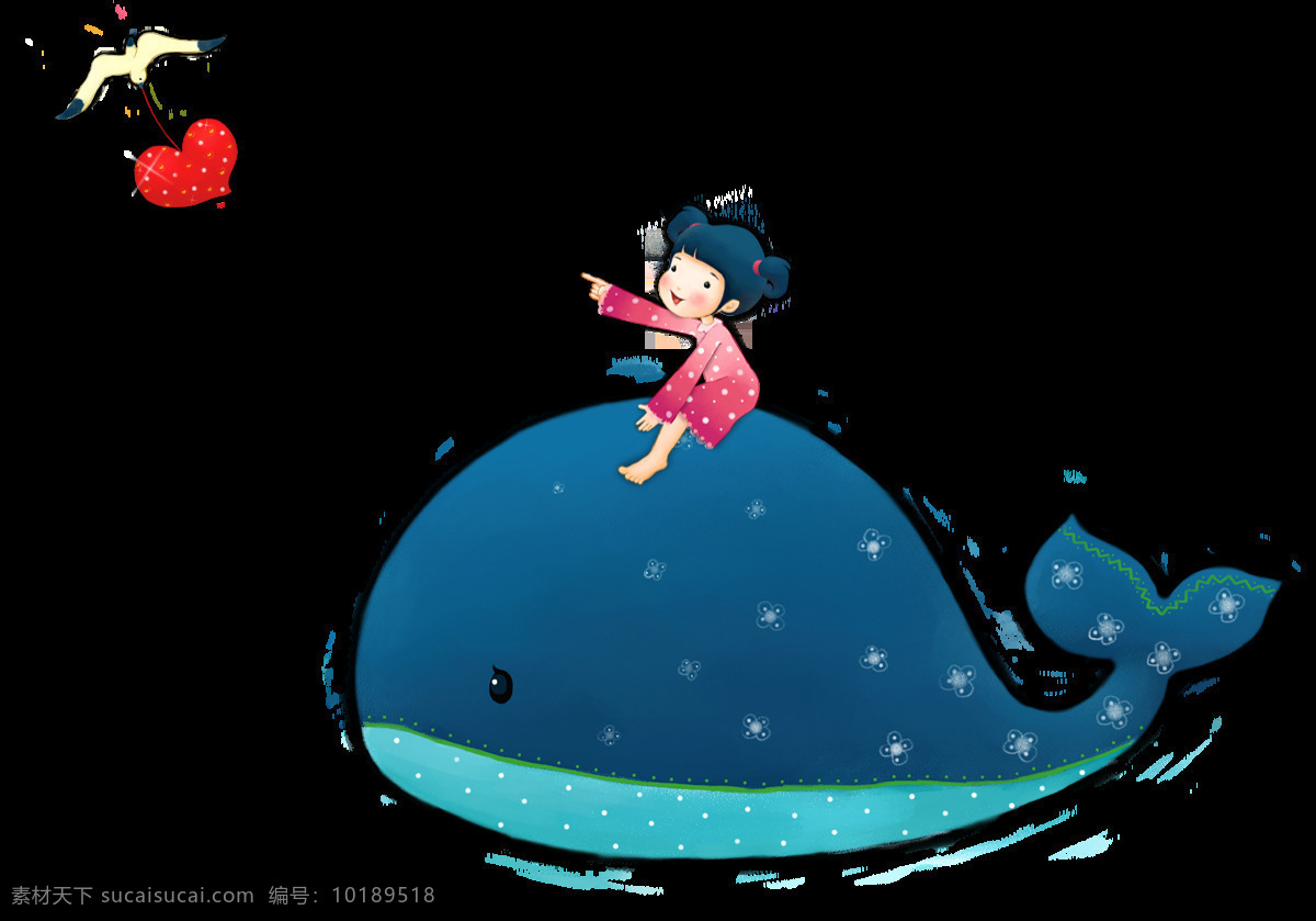 彩绘 卡通 小女孩 鲸鱼 图 png元素 海报 免抠元素 手绘 童趣 透明元素 小清新