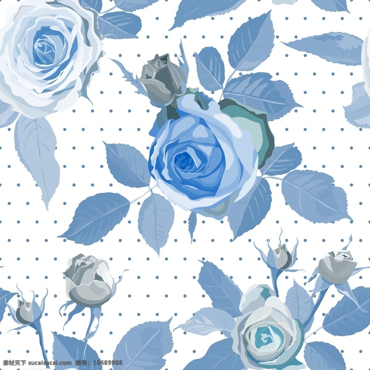 蓝色 玫瑰花 无缝 背景 矢量 水玉点 蓝玫瑰 无缝背景 矢量图