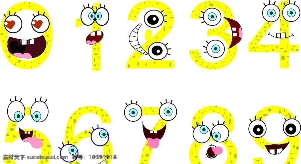 海绵宝宝 数字 黄色 眼睛 数字设计