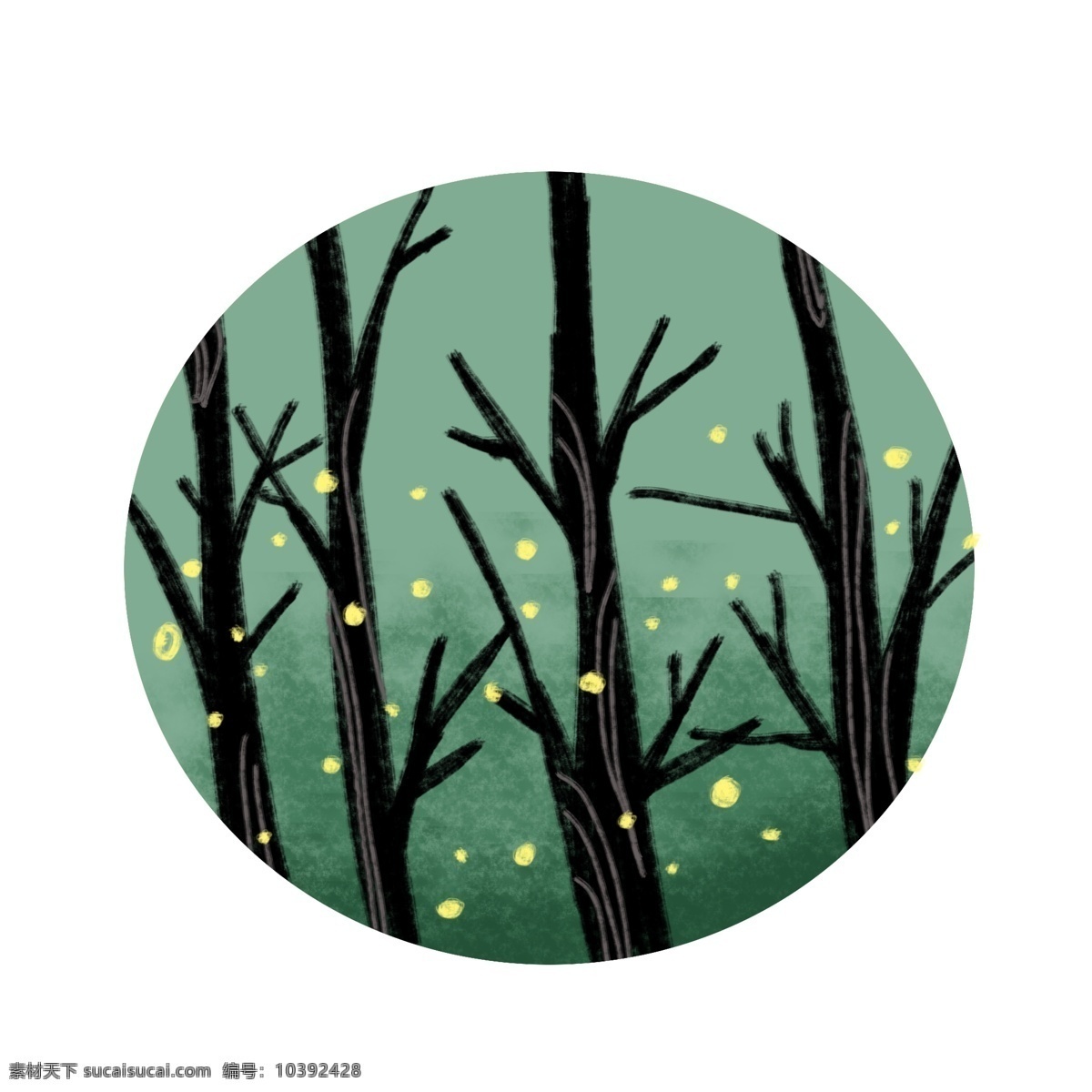 树枝萤火虫 萤火虫 卡通 可爱 凉爽 简洁 手绘 树枝