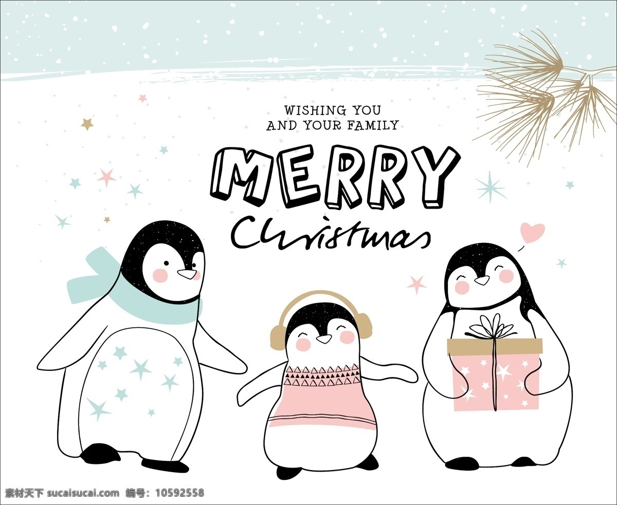 卡通 动物 线 稿 圣诞节 创意 卡片 矢量 企鹅 可爱 时尚 潮流 梦幻 喜庆 节日 庆祝 祝福 贺卡 圣诞 圣诞素材 装饰 手绘 背景 底纹