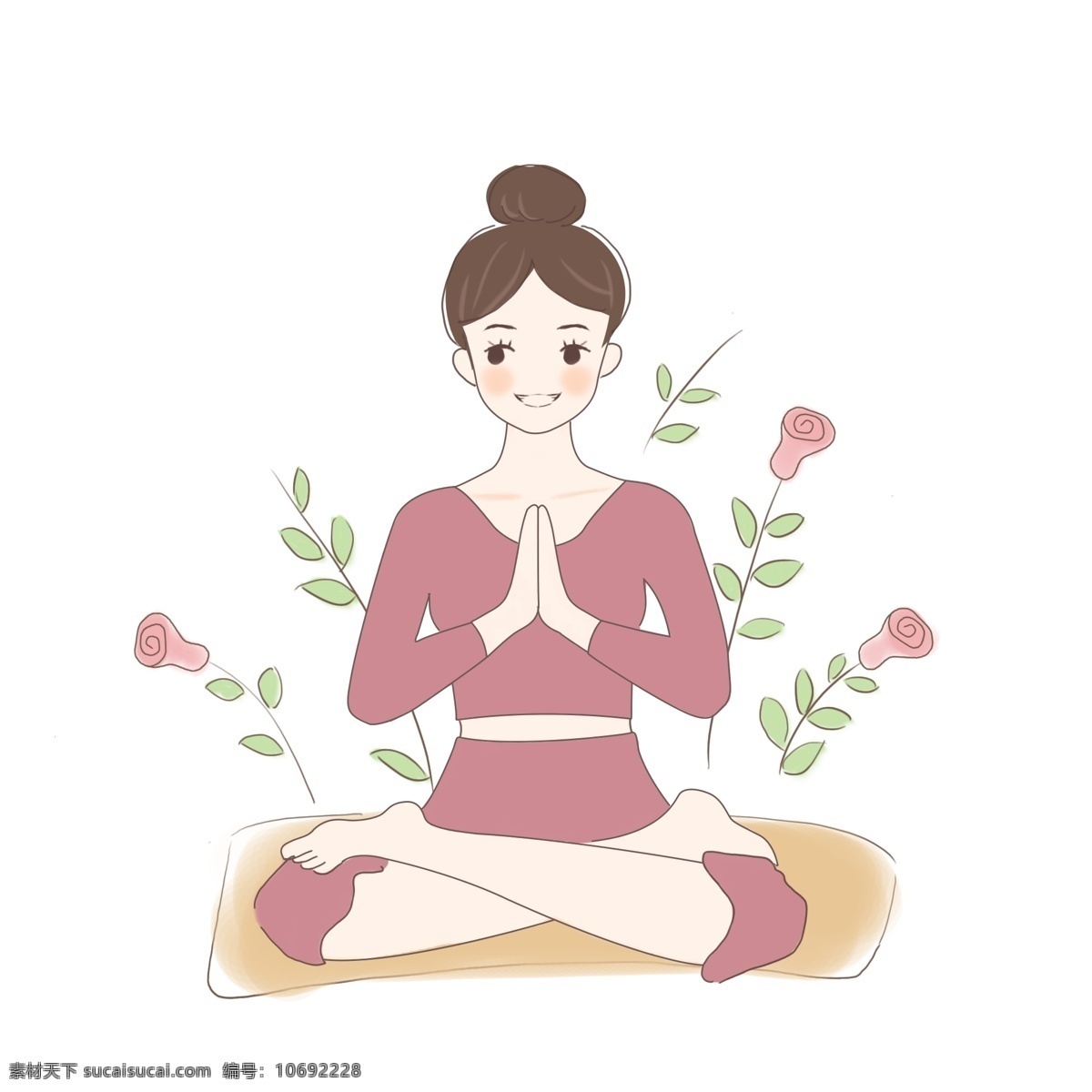 瑜伽 少女 手绘 卡通 元素 练瑜伽 祈祷 塑身 静坐 养生 女孩 美容 减肥 瘦身 瑜伽美女 瑜伽动作 可爱