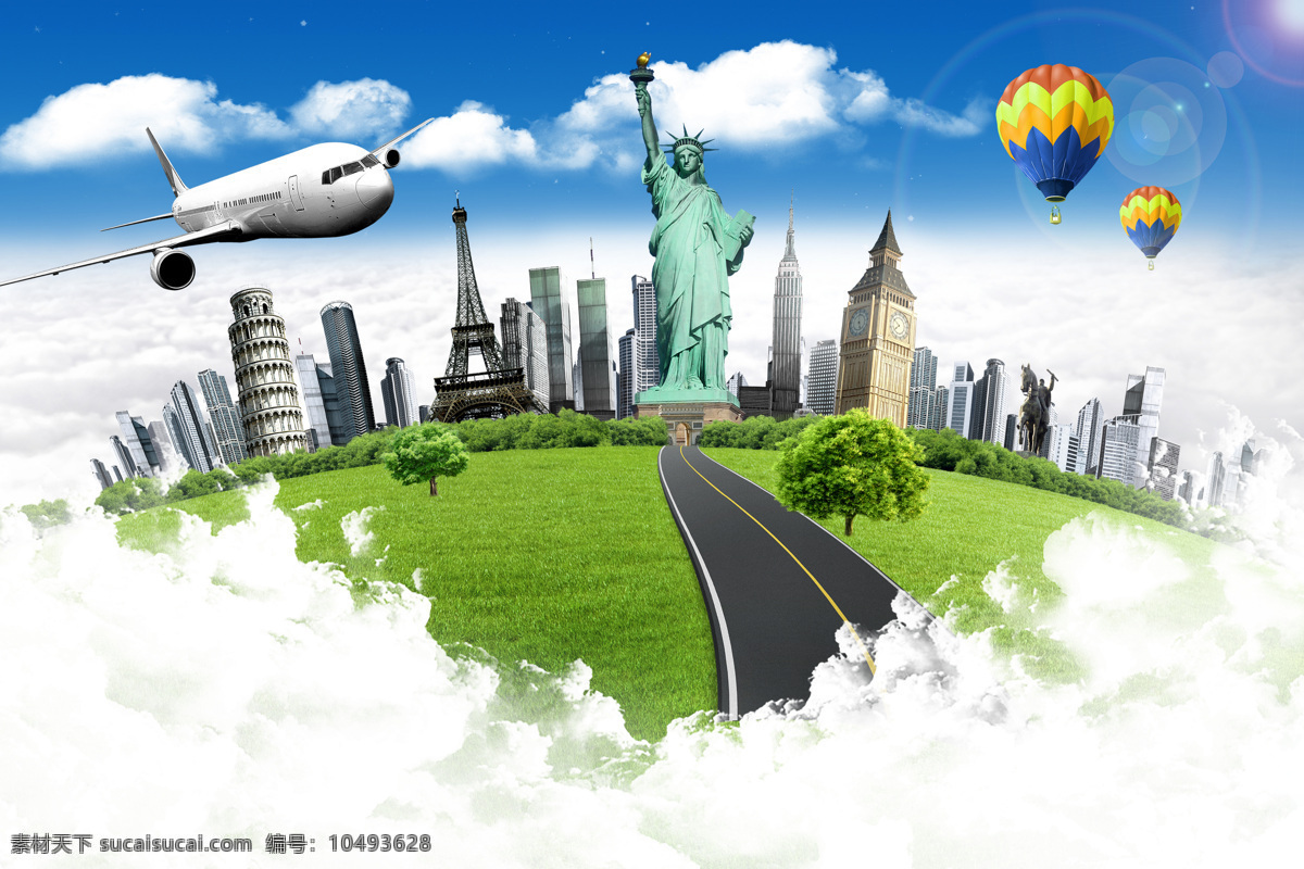 草坪 飞机 高清图片 公路 经典建筑 热气球 自然风光 创意 概念 风景图片 设计素材 模板下载 概念风景 自然景观 psd源文件
