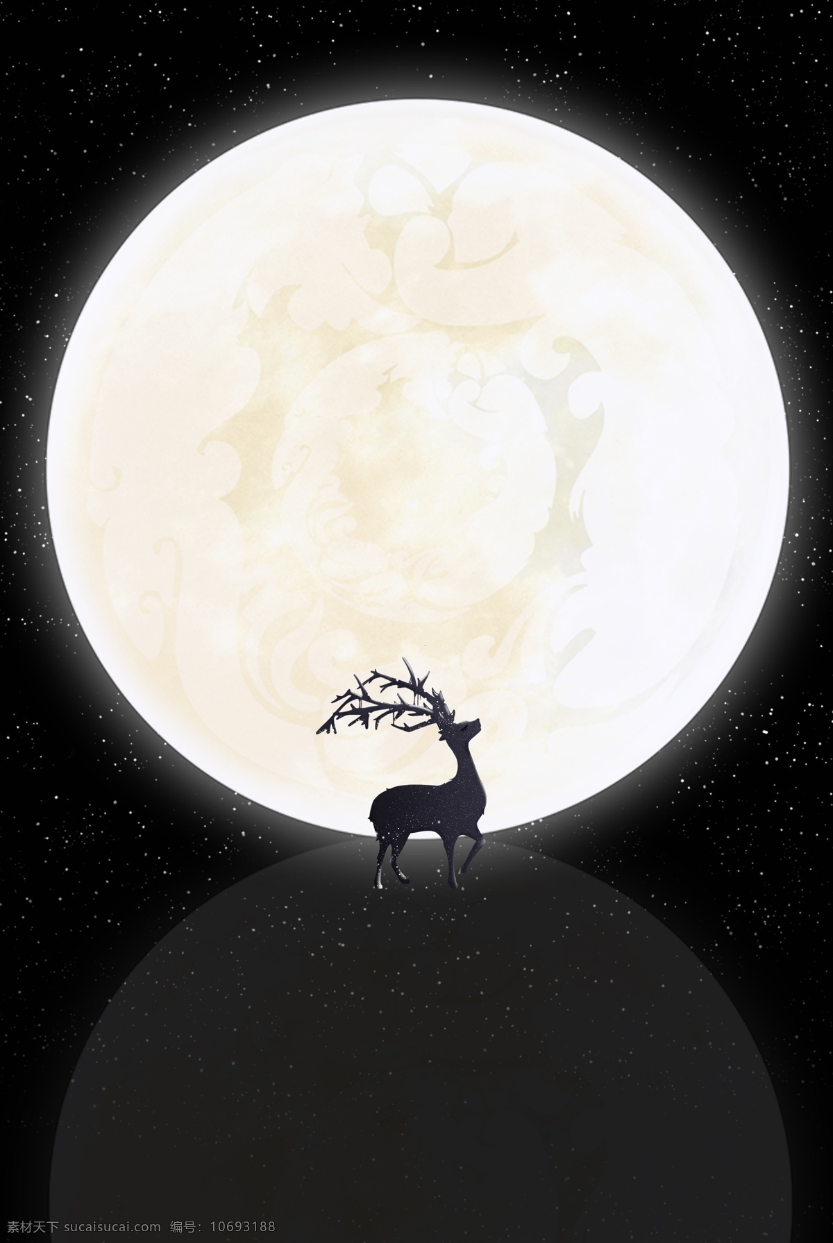 晚安 问候 月亮 麋鹿 唯美 背景 文艺 质感 剪影