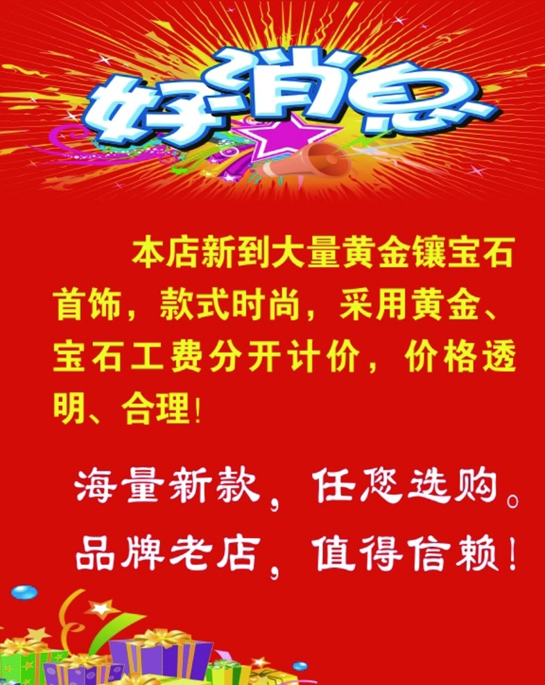 好消息 喜讯 喜报 喜庆背景 礼花 红色背景 海报