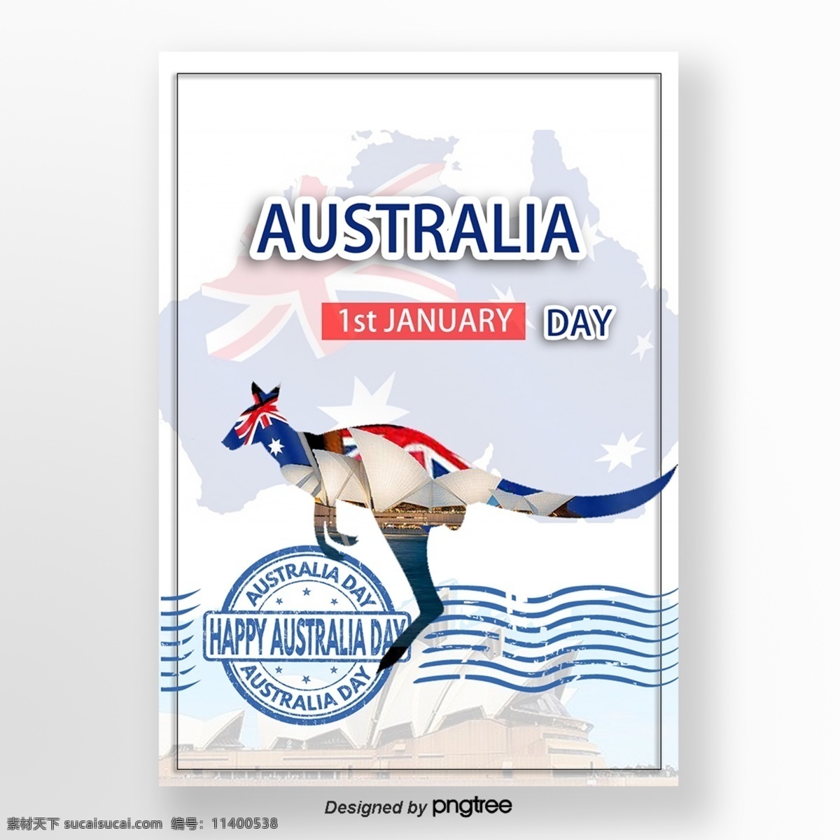 白色 蓝色 创意 袋鼠 澳大利亚 日 海报 独创性 悉尼歌剧院 天