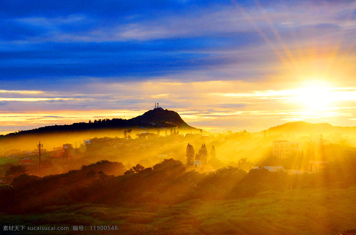 晨光普照 早晨 晨光 阳光 远山 天空 云彩 自然风景 自然景观