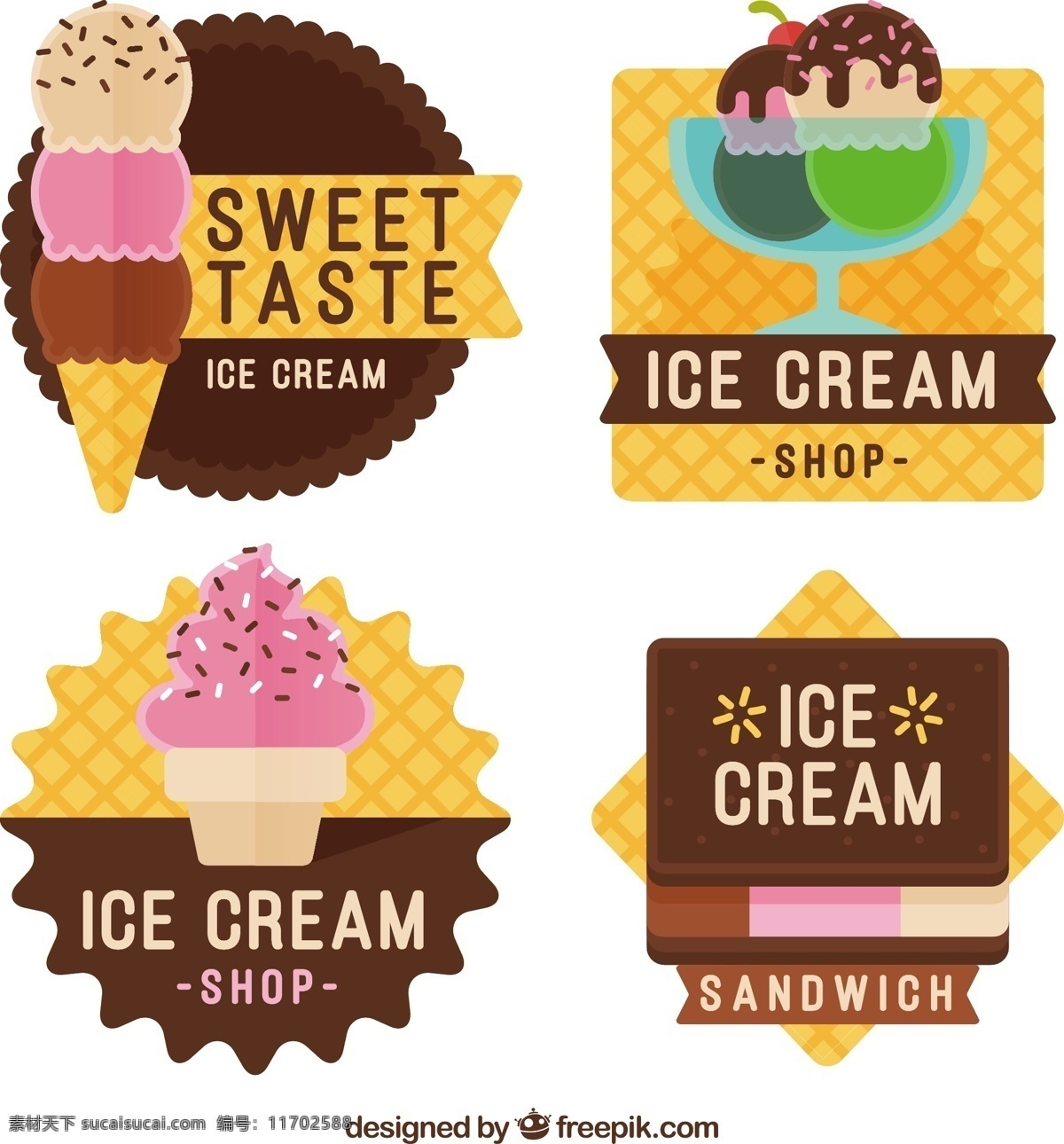 扁平 风格 彩色 冰淇淋 贴纸 扁平风格 彩色冰淇淋