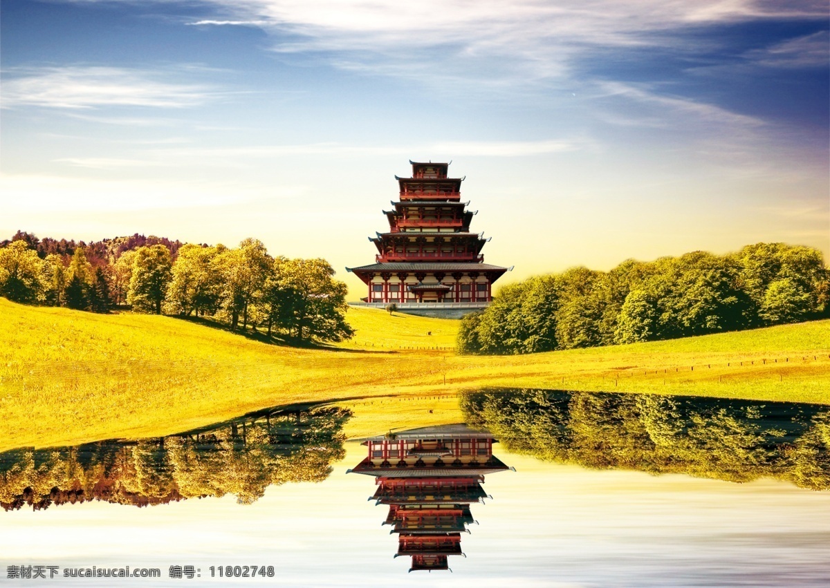 古建筑 中国 旅游 中国建筑 中国风景 西安 西安古建筑 中国西安 黄昏 黎明 模拟 环境 合成 图 自然景观 建筑园林