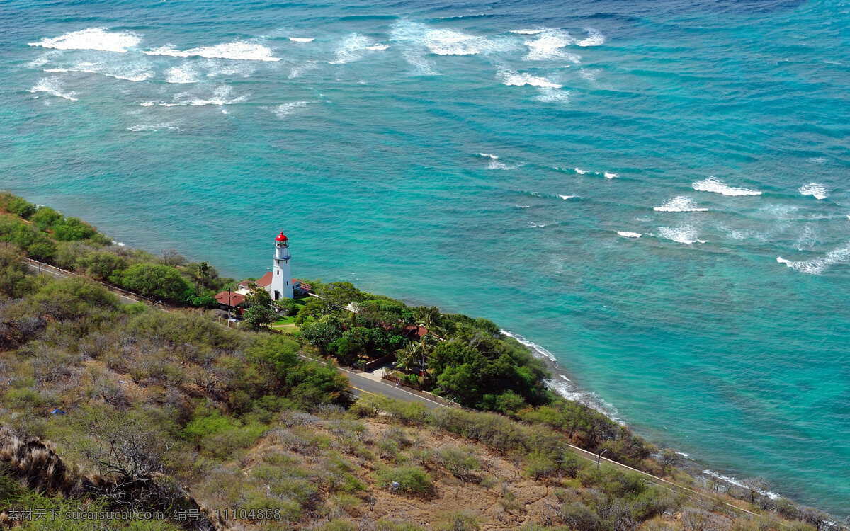 灯塔 海滩 礁石 青山绿水 山水风景 蔚蓝的大海 小岛 自然景观 psd源文件