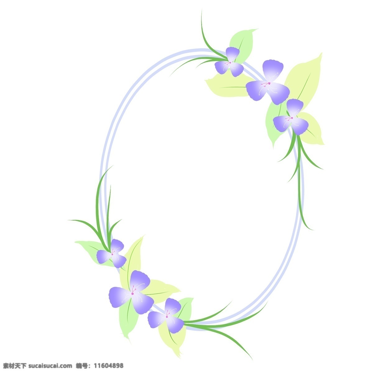 锥形 卡通 边框 插画 紫色花朵边框 绿叶边框 锥形边框 卡通圆形边框 植物边框 边框装饰插画 卡通植物