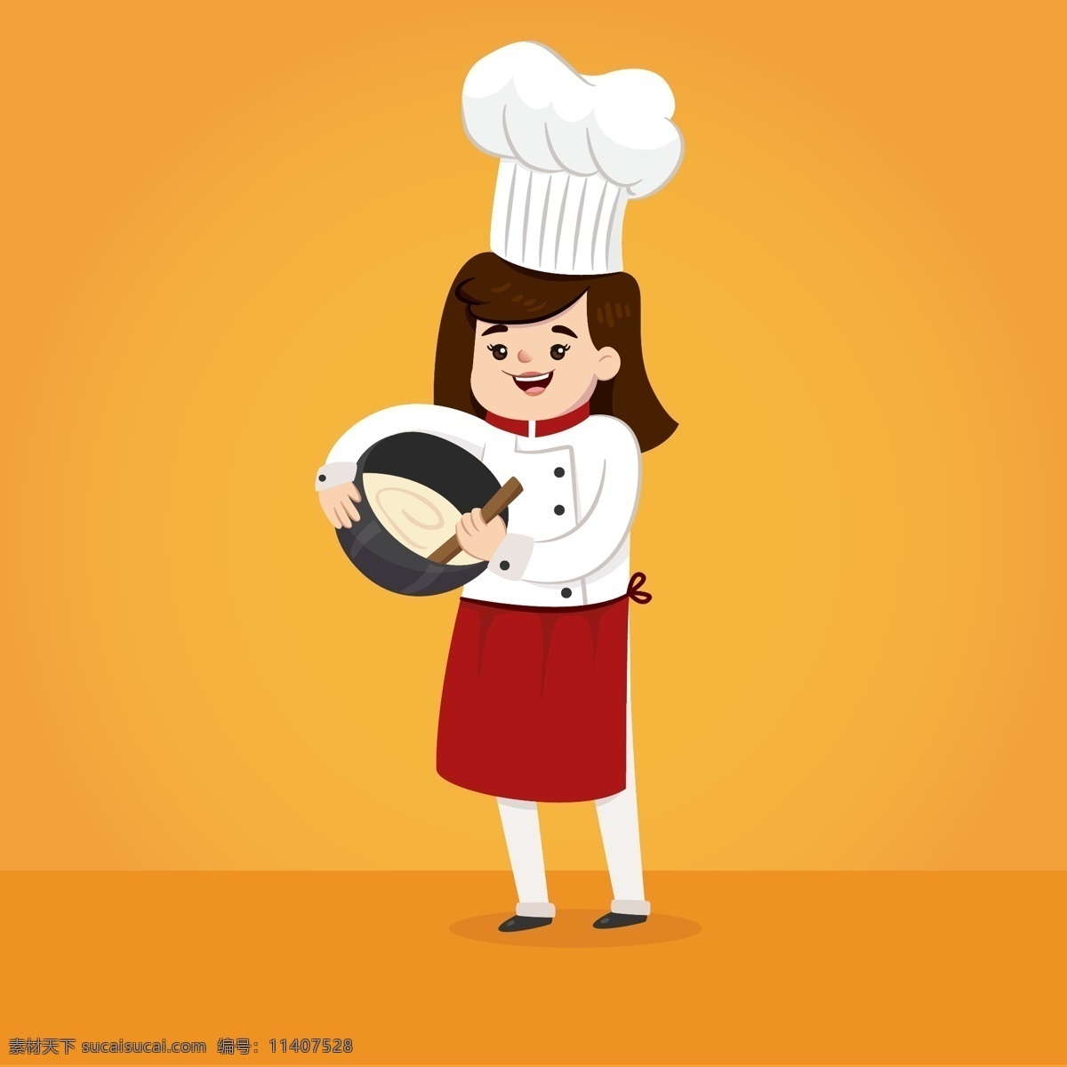 卡通 可爱 面点师 插画 人物 厨师 女性 帽子 行业
