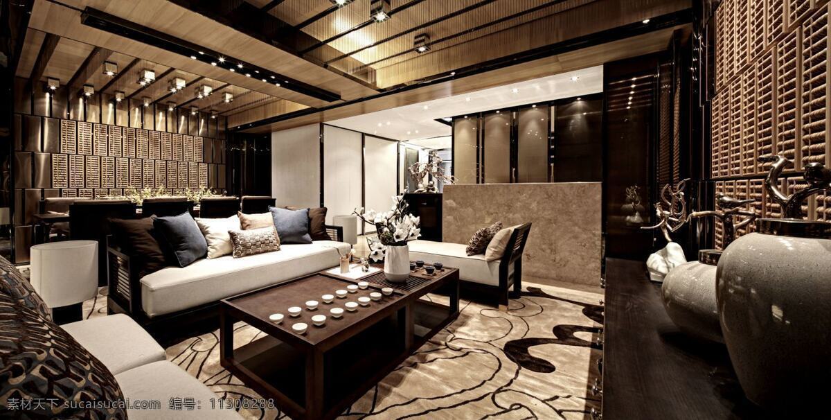 新 中式 深色 沉稳 风格 客厅 装修 效果图 新中式 沉稳风格