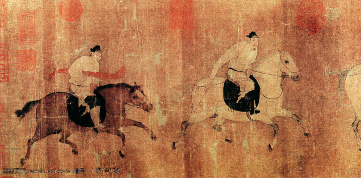 游骑图a 人物画 中国 古画 中国古画 设计素材 人物名画 古典藏画 书画美术 棕色