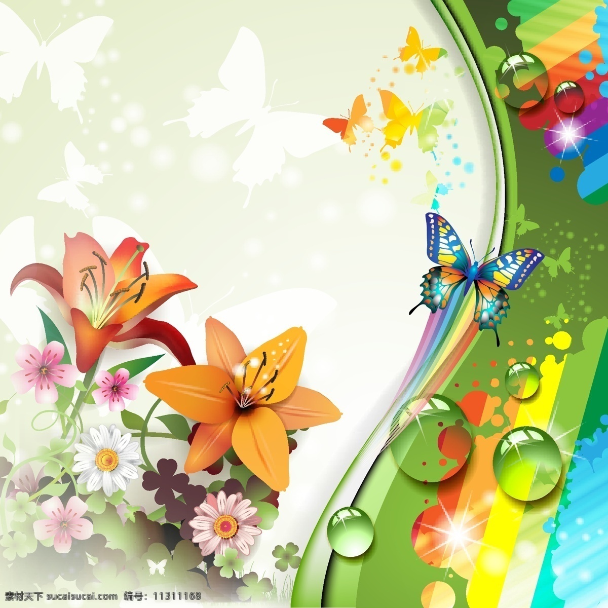 五颜六色 花朵 蝴蝶 背景 矢量 花 花卉 向量的动物 丰富多彩 矢量图 其他矢量图