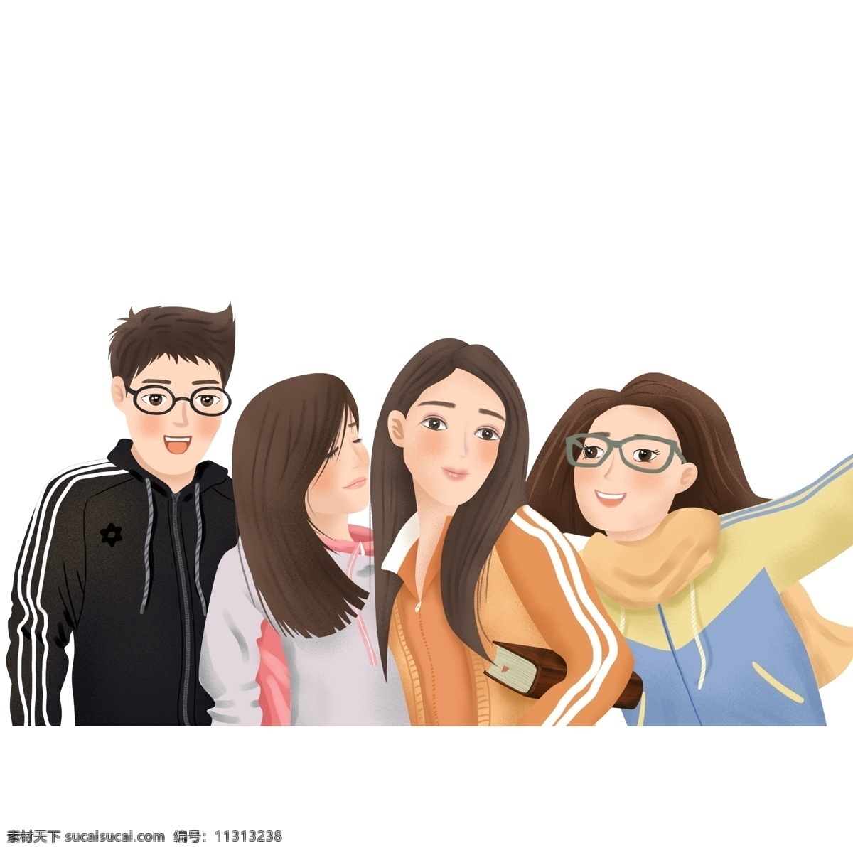 手绘 一起 拍照 大学生 商用 元素 人物 女生 插画 大学生节 男生