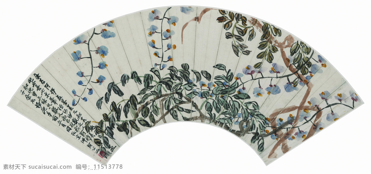 古画 花鸟 绘画书法 齐白石 扇面 文化艺术 折扇 折枝 花卉 设计素材 模板下载 折枝花卉扇面