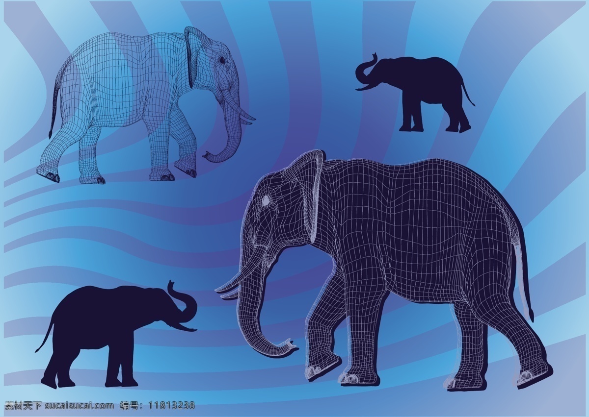 大象 剪影 网格 矢量 底纹 动物 流线 矢量素材 矢量图 其他矢量图