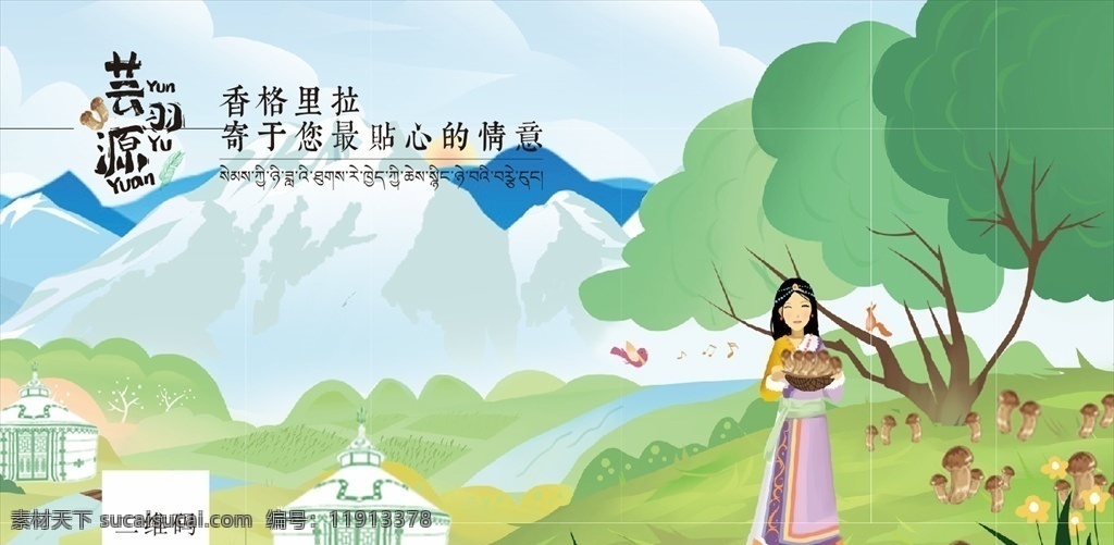 藏族松茸海报 松茸 藏族 藏族女孩 雪山 藏文