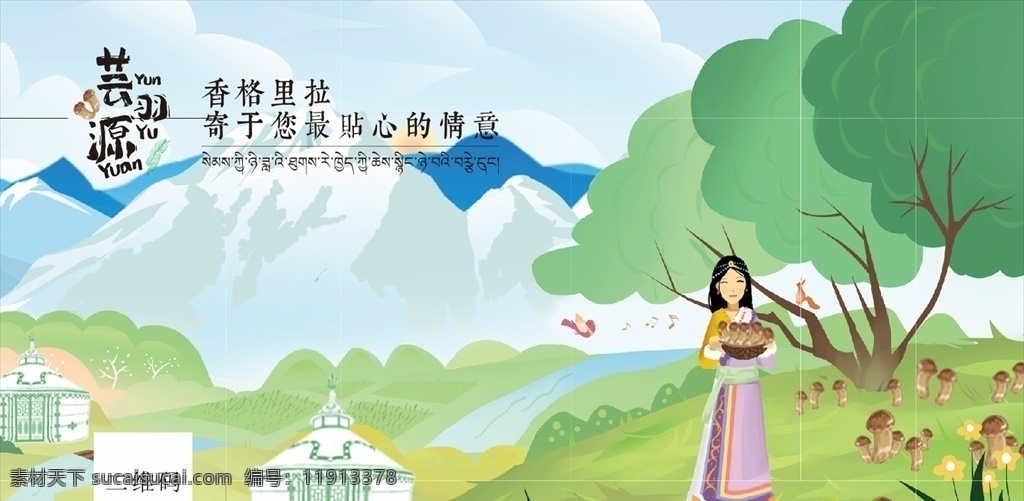 藏族松茸海报 松茸 藏族 藏族女孩 雪山 藏文