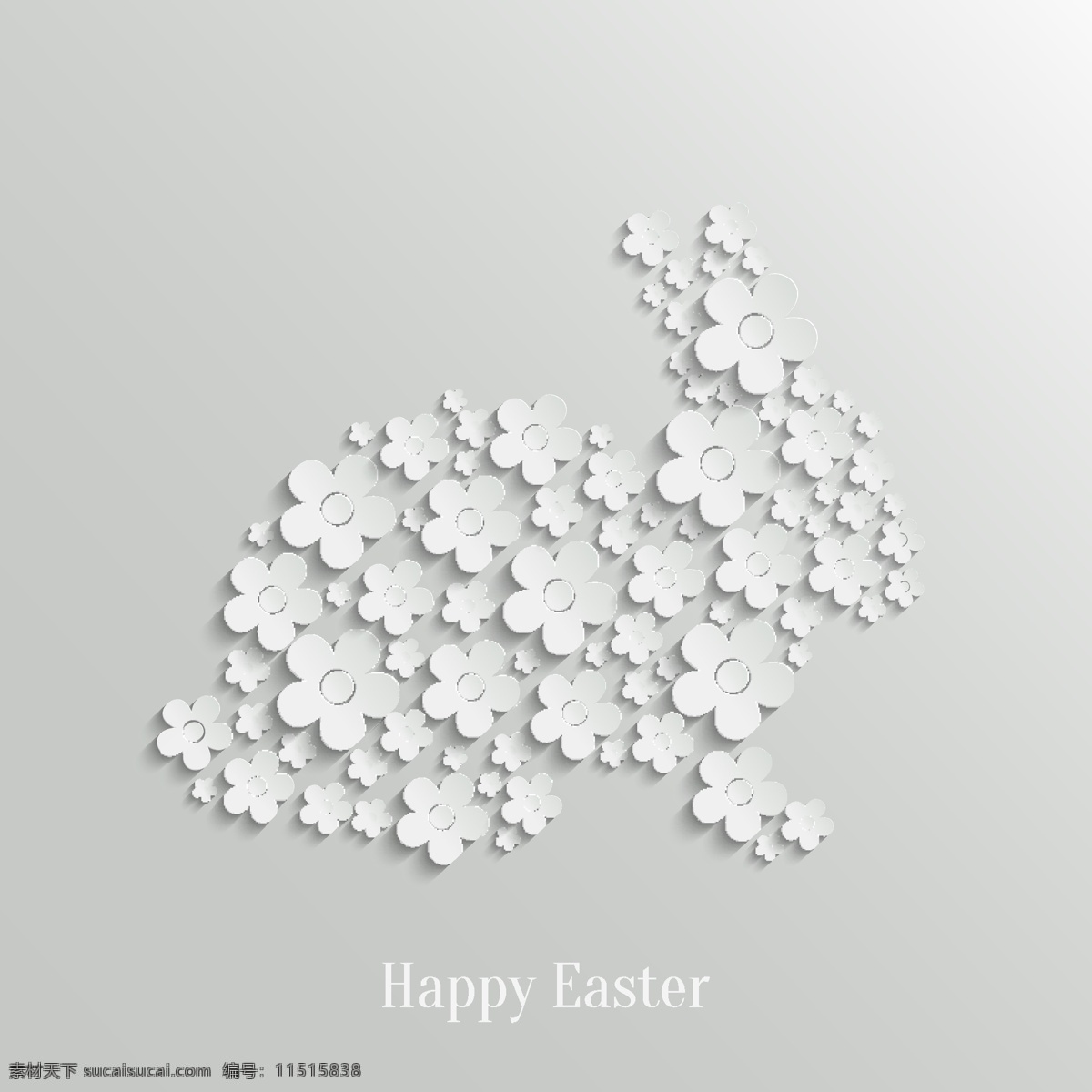 白色 剪纸 花卉 兔子 创意兔子 复活节 3d 纸张 花纹 背景 抽象花卉背景 创意 矢量 节日庆祝 文化艺术