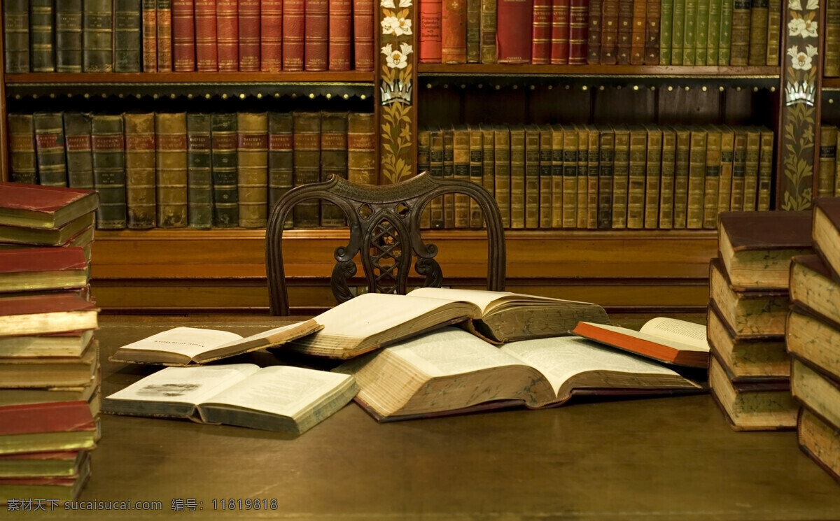 图书馆 里 书籍 图书室 书房 书本 典籍 古书 书架 书桌 经典图书馆 办公学习 生活百科