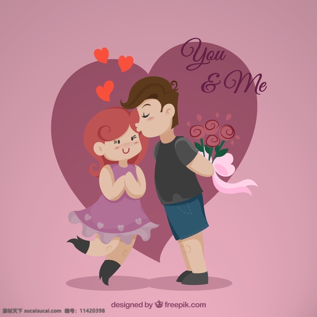 明了 年轻 夫妇 情人节 心 爱 庆祝 情侣 插图 浪漫 美丽 浪漫的一天 二月 图文并茂 浪漫主义 粉色
