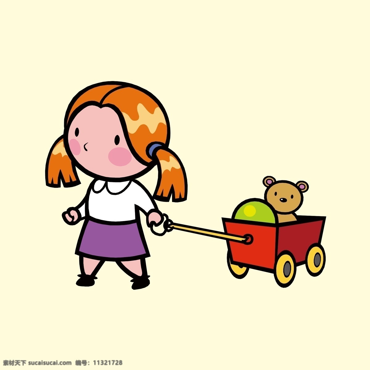 女孩拉小推车 卡通女孩玩耍 女孩拿玩具 人物插画设计 男性人物设计 女性人物设计 儿童人物设计 矢量卡通人物