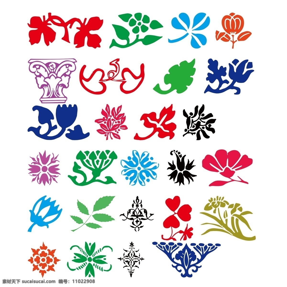 各种形状 插图 彩色 矢量图 花边 小花 小草 吉祥图案 对称图 树叶 五颜六色 花花草草