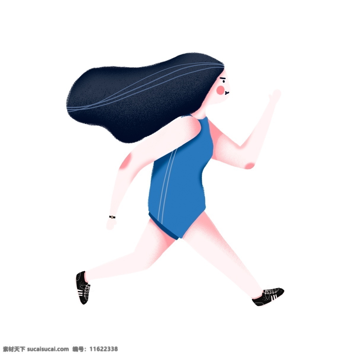 穿 蓝色 运动衣 跑步 女生 卡通 元素 运动 比赛