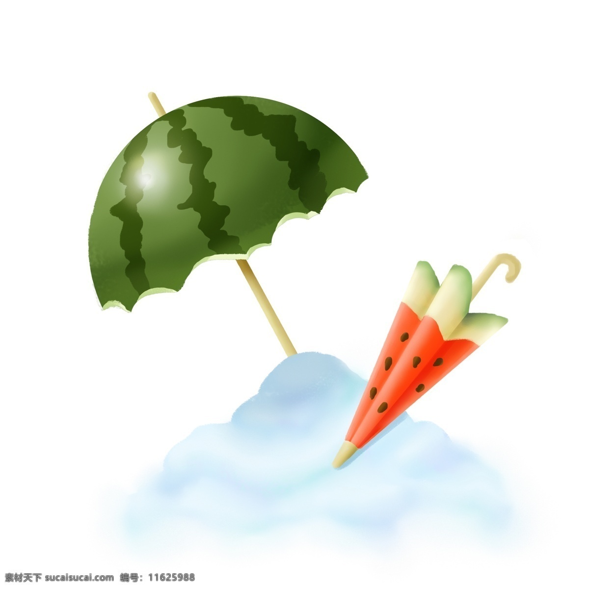 手绘 创意 立夏 清凉 西瓜 雨伞 雪糕 元素 手绘西瓜 创意西瓜 水果 西瓜伞 绿色 西瓜皮