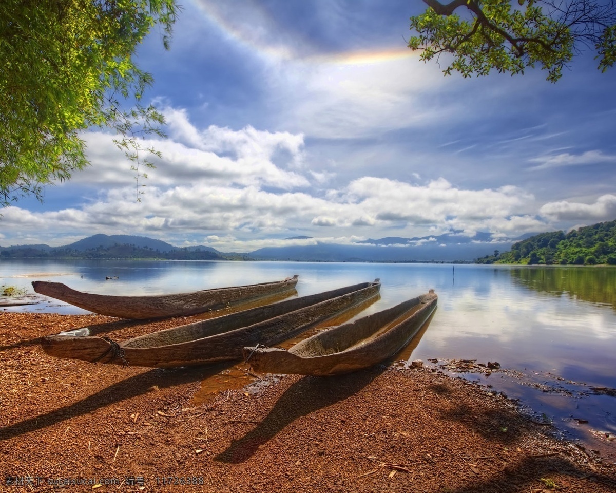 高清 湖畔 上 木船 云 晚霞 风景 美景 蓝天 船 国外旅游 旅游摄影