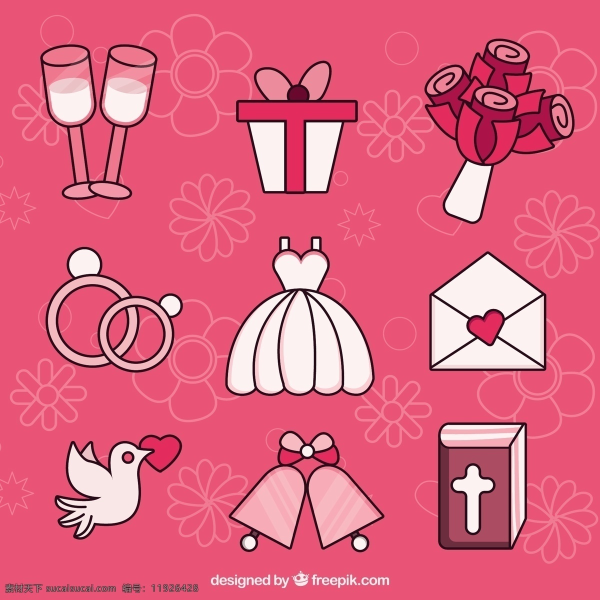 各种 婚礼 元素 装饰 图标 婚礼元素 装饰图标