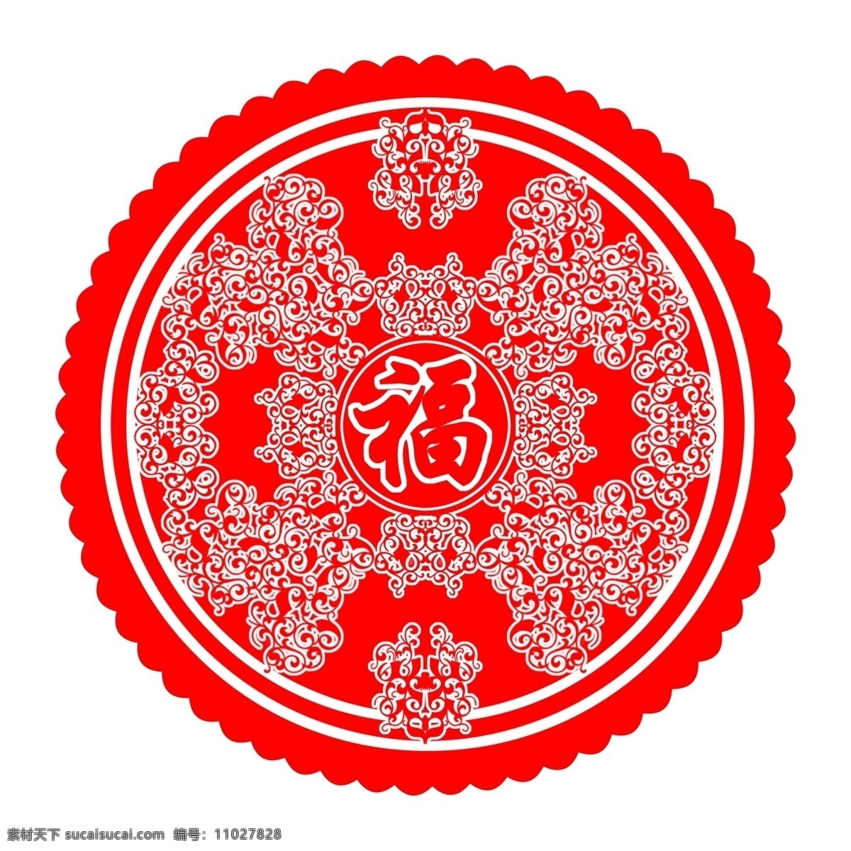 中国 风 创意 福字 窗花 剪纸 圆形 图腾 春节 贴纸 红色 喜庆 底纹 中国风