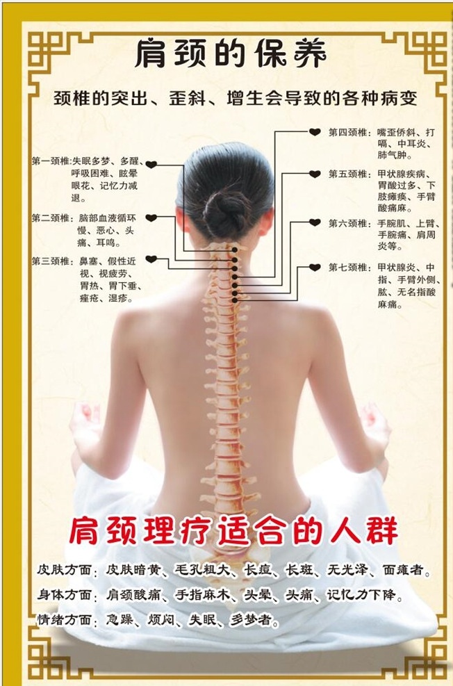 颈椎保养 肩颈的保养 养生 美容 按摩 颈椎 展板模板