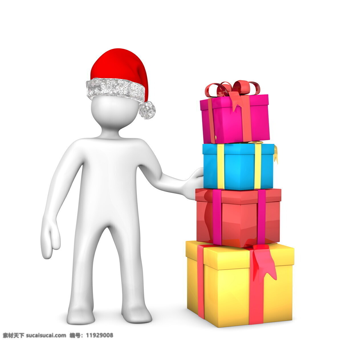 创意 3d 小人 礼物 盒 3d小人 白色小人 圣诞帽 圣诞 节日