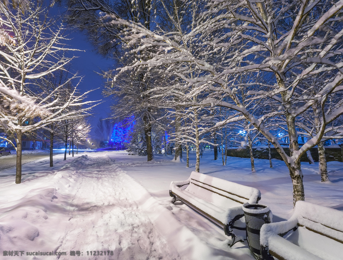 公园夜晚雪景 冬天风景 道路风景 椅子 树木风景 美丽公园风景 公园冬季风景 美丽雪景 雪地风景 风景摄影 自然风景 自然景观 黑色