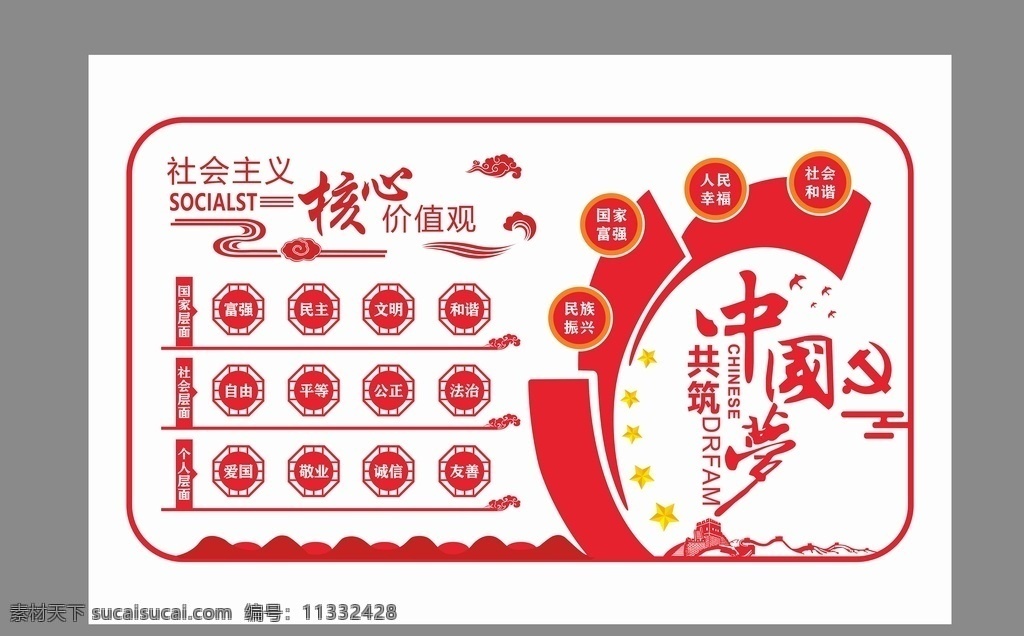 党建 文化 墙 核心价值观 二十四字方针 中国梦 展板 文化墙 展板模板