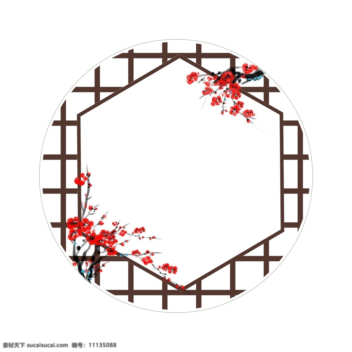 手绘 中国 风 梅花 边框 水墨效果边框 中国风腊梅 国画边框 复古风 卡通 圆形边框 梅花腊梅 红色腊梅