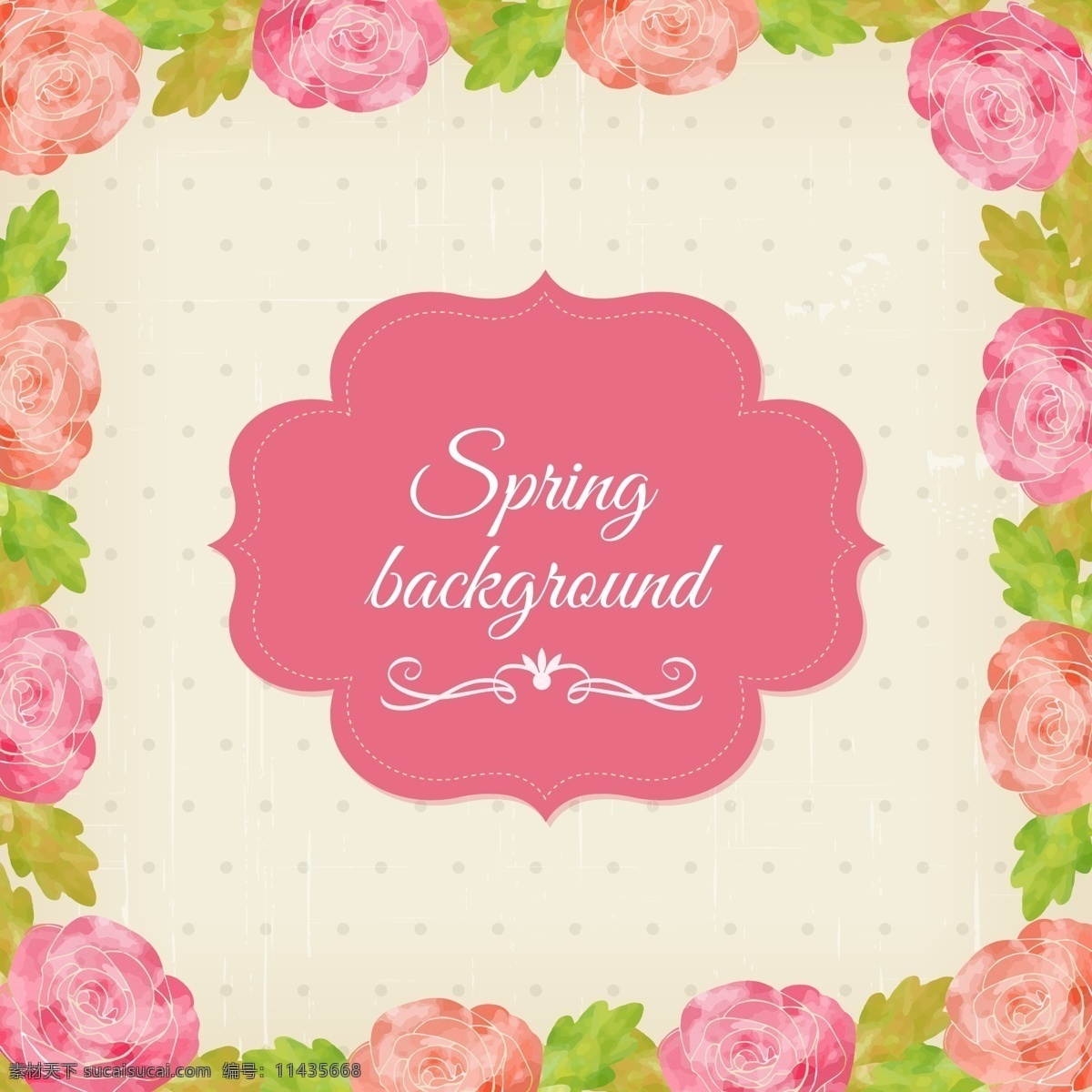 春季 粉色 花卉 标签 背景 花纹 玫瑰花 矢量图 水玉点 花纹花边